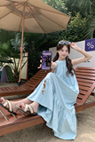 新品！度假风背后镂空设计挂脖仙女长款连衣裙8298P110K158，女装连衣裙，2C060
