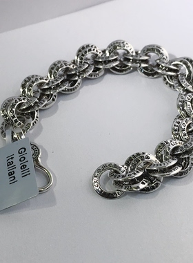 意大利中古925银克家双环希腊纹男女同款手链