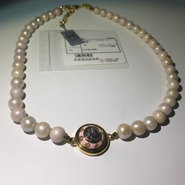 向卉意大利中古海水奶茶粉有核珍珠项链近圆有证书有礼盒送妈妈