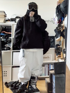 雪否单板滑雪裤腰带加绒防水防风潮宽松版白色灰色绿色平价雪裤