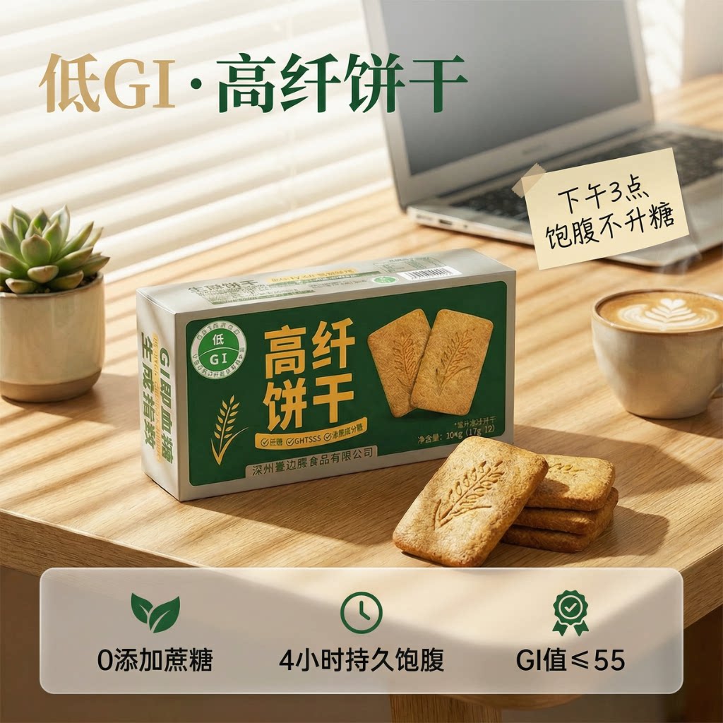 无蔗糖低GI高纤饼干健康粗粮全麦糖友低减脂代餐饼干零食独立装