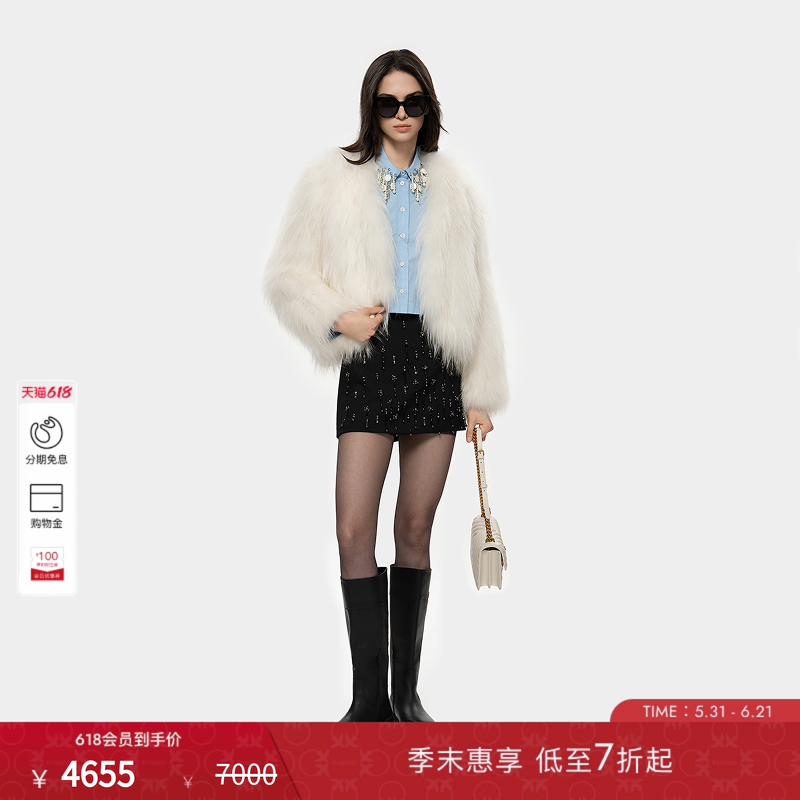 PINKO白色貉子毛手工编织外套显质感日常通勤外套PAF25362806