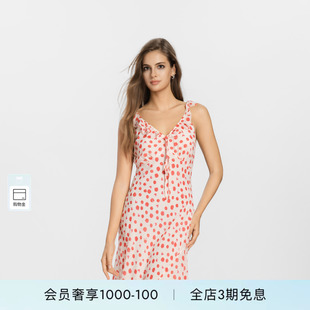 PINKO女士2026年夏季新款法式红白波点V领吊带连衣裙PEAF26170919