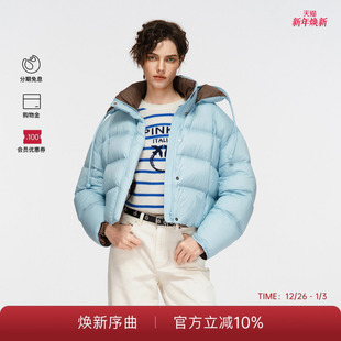 直筒羽绒服PAF25342825 PINKO女士休闲通勤抽绳立领短款 90鹅绒