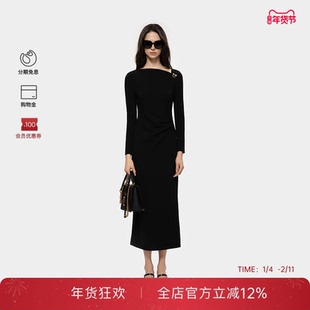 PINKO黑色抽褶优雅女神裙女士日常连衣裙PAF25370101