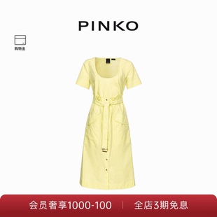 PINKO女士圆领收腰通勤短袖 连衣裙103211A1PH