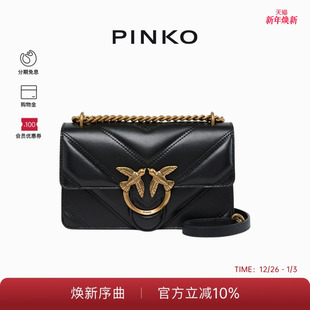 PINKO女士通勤人字纹纳帕皮革斜挎包104550A26Z