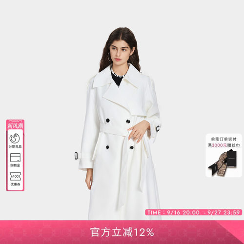 PINKO女士2026年秋季新款白色长款双排扣休闲风衣PAF26140801