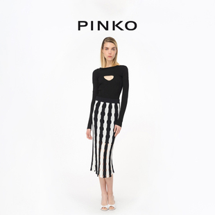 针织半身裙103469A1UN PINKO2042女士镂花条纹中长款 春夏新品