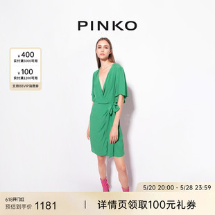 连衣裙100994A0TP PINKO V领蝴蝶结法式 年中特惠