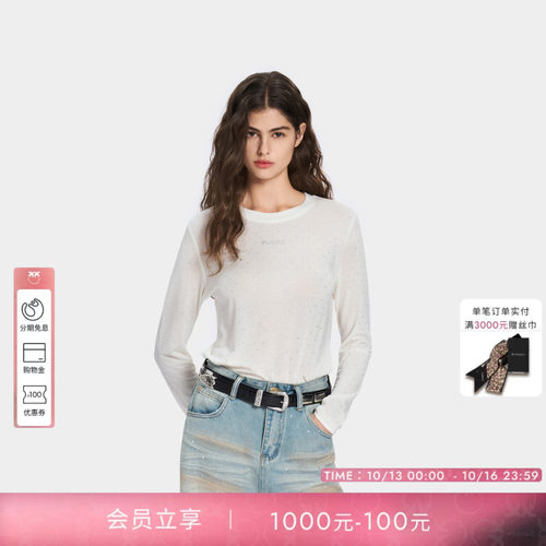 PINKO女士2026年秋季满钻设计感通勤修身长袖T恤POAF26125901