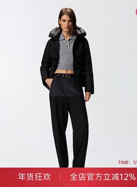 PINKO女士全水钻短款外套保暖时尚通勤黑色棉服106014A2ZF