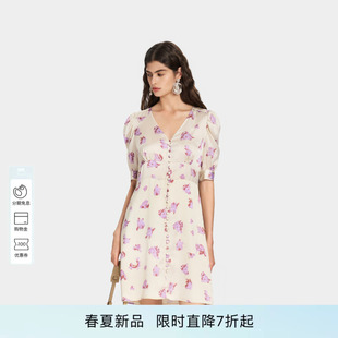 PINKO女士2026年夏季新款V领碎花连衣裙印花A字裙PEAF26170603
