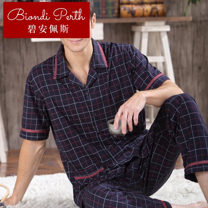 碧安佩斯夏季棉男士睡衣男式短袖长裤夏天薄款竹纤维春季春秋中