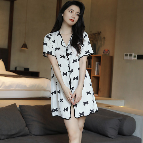 网红开衫小翻领高级感短袖睡衣