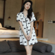 小翻领网红连衣裙家居服高级感 睡衣女开衫 冰丝睡裙女薄款 夏天短袖