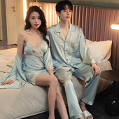 情侣睡衣春秋款 男长袖 翻领家居服网红风夏性感睡裙女两件套高级感