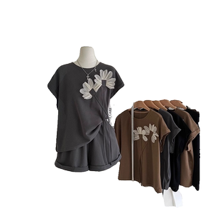 ins超火双生花流苏短袖T恤上衣女春夏宽松休闲时尚短裤子两件套装