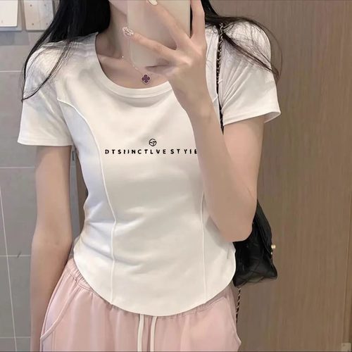 纯棉正肩方领短袖t恤女夏季2023