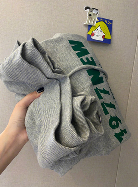 超火cec灰色连帽卫衣女秋冬韩版设计感字母印花外套纯棉宽松上衣