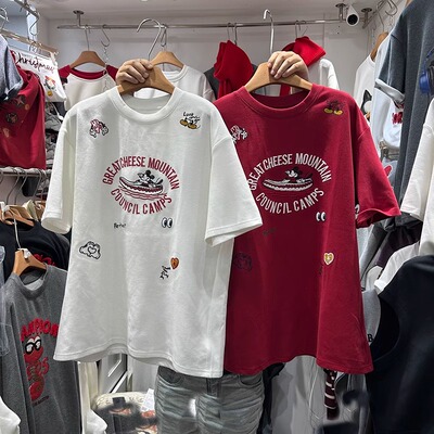 米奇字母刺绣显瘦宽松短袖T恤女