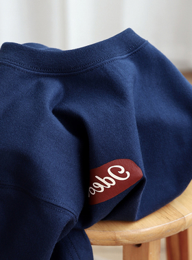 速发靛蓝色 270g重磅棉梳宽印花T恤 纯精休闲棉松百搭情侣款半袖