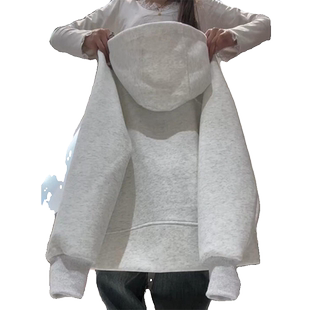 美式复古白灰色连帽开衫卫衣外套女秋季薄款修身运动拉链长袖上衣