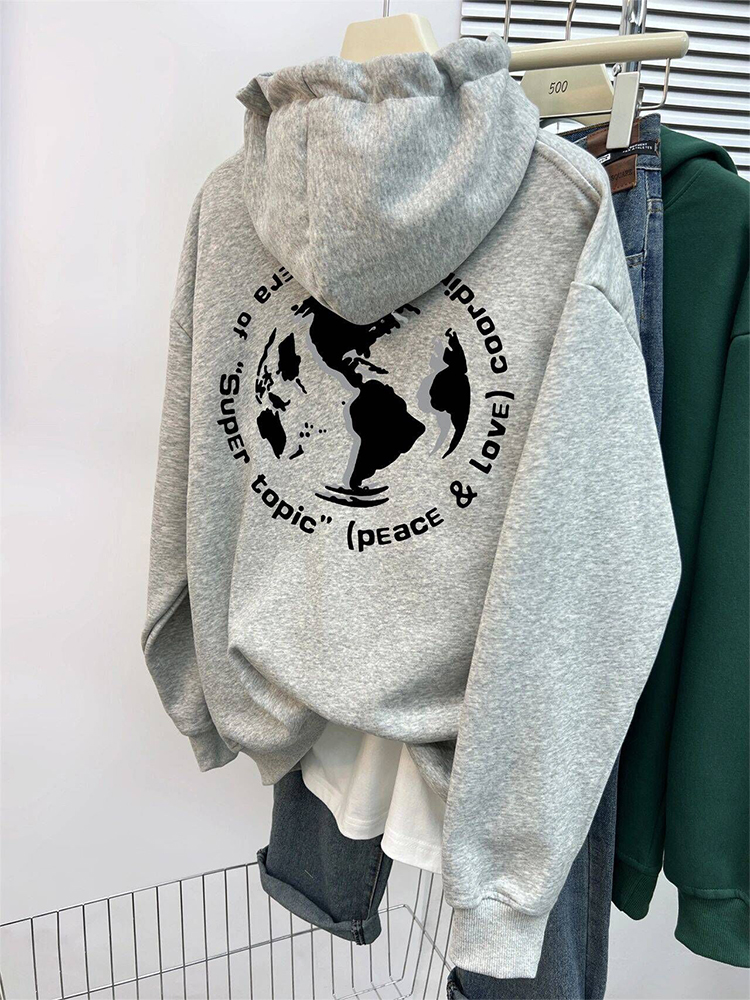 美式复古潮牌连帽卫衣女秋冬加绒