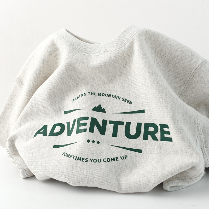 日系简约 字母印花!灰白色460g加绒圆领卫衣男宽松休闲打底衫女