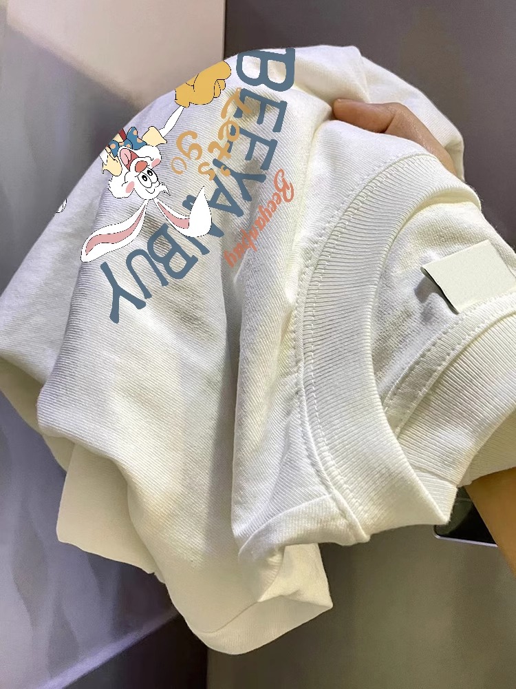 日系复古纯棉短袖t恤女夏季ins超火卡通兔子印花宽松学生半袖上衣