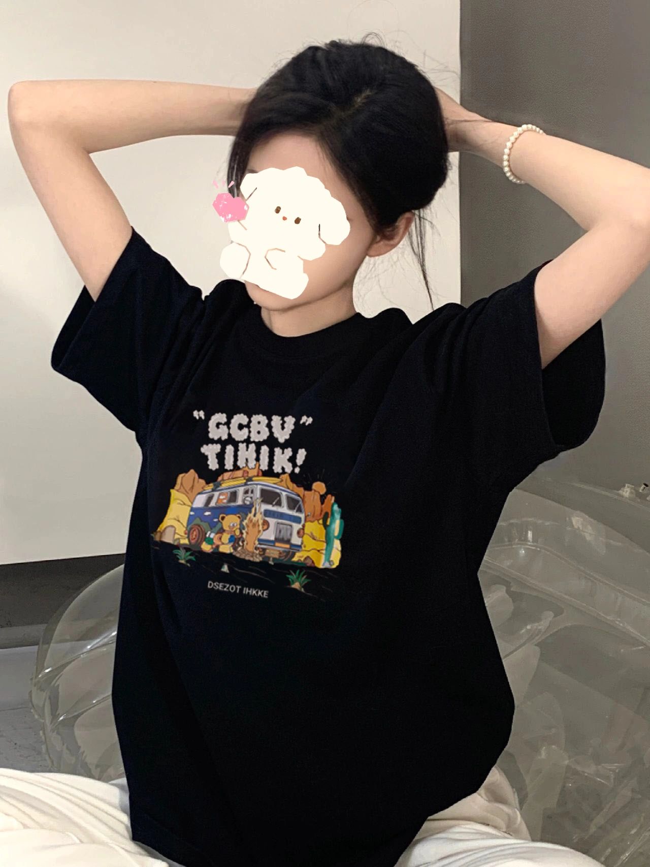 纯棉正肩黑色短袖t恤女夏季宽松chic港味半袖体恤设计感宽松上衣