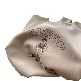 纯棉银狐绒卫衣女加绒加厚秋冬圆领大款无帽一体绒baby婴儿不倒绒