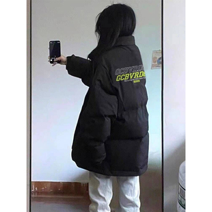 面包服棉袄宽松黑色情侣外套冬款 美式 潮牌棉服印花棉衣女2023新款