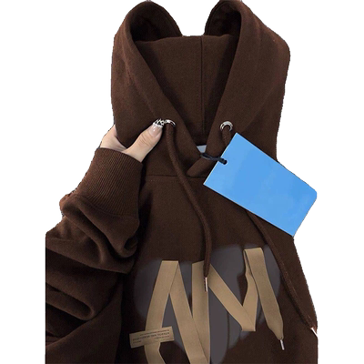 美式纯棉重磅棕色连帽卫衣女秋冬