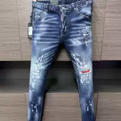 2025 European and American New Style Ripped Patch Paint D2 Splatter Luxury Trendy Brand Slim Fashion Men's D2 Jeans