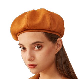 鹿皮绒帽子女秋冬贝雷帽韩版百搭英伦大码八角画家帽南瓜帽麂皮绒