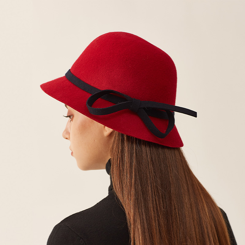 红色秋冬毛呢帽子女欧美英伦复古大檐礼帽韩版名媛休闲羊毛爵士帽