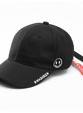 OBY潮牌球帽子女时尚笑脸刺绣黑色鸭舌帽潮人滑板学生耍酷遮阳帽