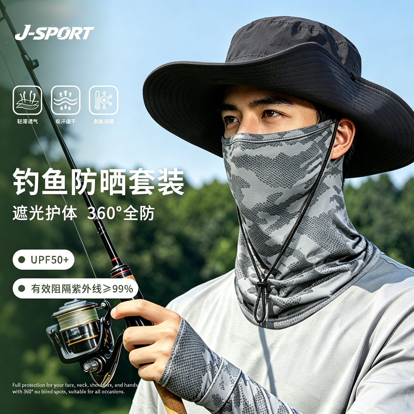 【钓鱼防晒套装】大檐渔夫帽男款图片