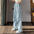 全棉工装裤女夏季薄款2026新款高腰休闲纯棉显瘦小个子窄版直筒裤