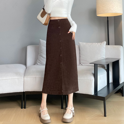 咖色开叉半身裙女2025秋季
