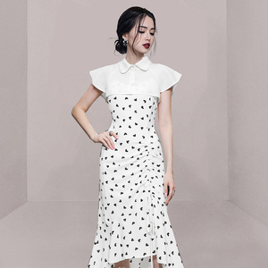 RM9927#新款夏季气质时尚抽褶吊带仙气鱼尾裙+纯白小披肩套装裙