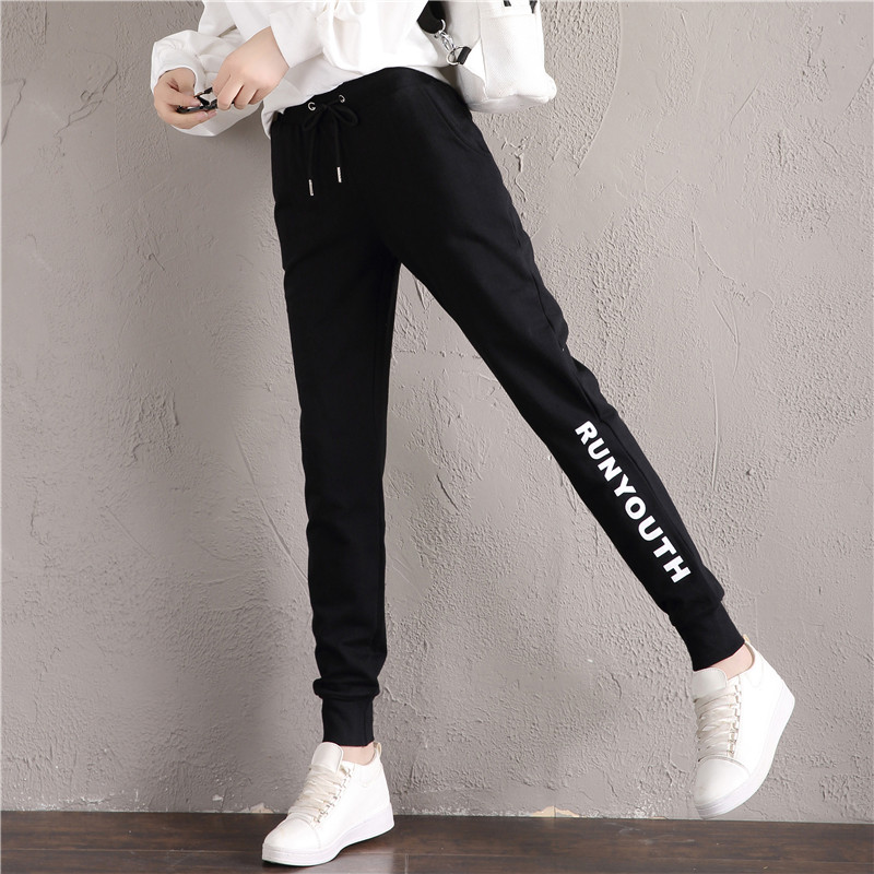 夏季薄款运动裤女宽松束脚初中学生纯棉大童少女显瘦百搭休闲裤子