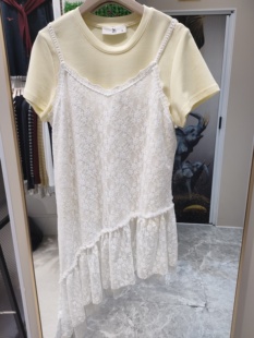 YN2025秋季新款高品质女百搭圆领T加吊带蕾丝上衣真2件套