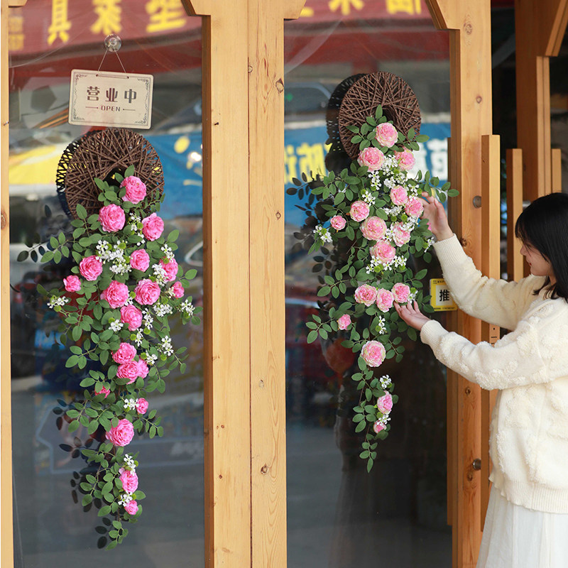 仿真洋牡丹壁挂假花墙壁装饰挂花藤玄关墙壁门面户外庭院装饰造景