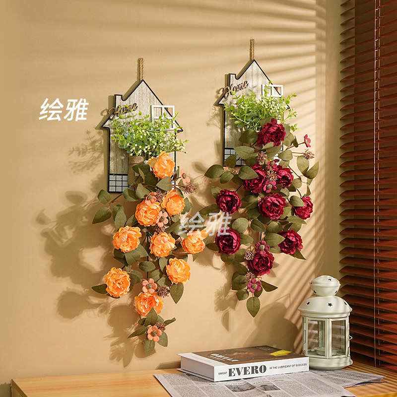 欧式仿真花墙壁装饰假花客厅卧室书房餐厅背景墙面装饰木质壁挂花
