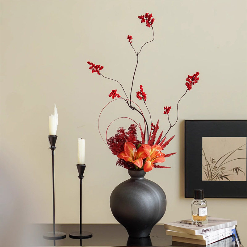 中式陶瓷花瓶插花摆件侘寂风客厅玄关酒店装饰品餐桌假花仿真花盆,家居饰品,花瓶,淘宝优惠券,粉丝福利购,淘宝优惠卷