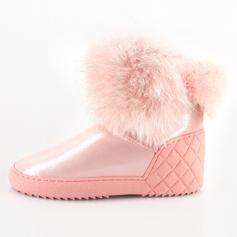 狐狸毛雪地靴防水底保暖羊毛靴