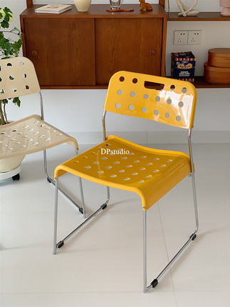 设计师金属ABS洞洞餐椅简约韩国咖啡店椅子彩色靠背夏天办公椅