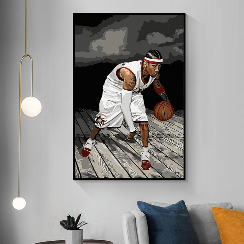 nba篮球明星diy数字油画人物填充手绘油彩画乔丹科比詹姆斯装饰画